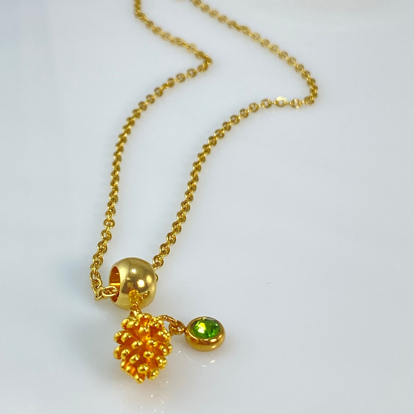 Gold Pine Cone & Birthstone Charm