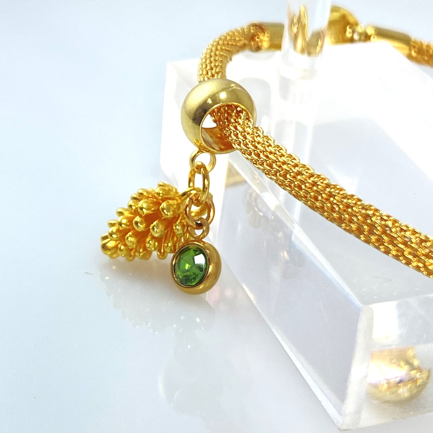 Gold Pine Cone & Birthstone Charm