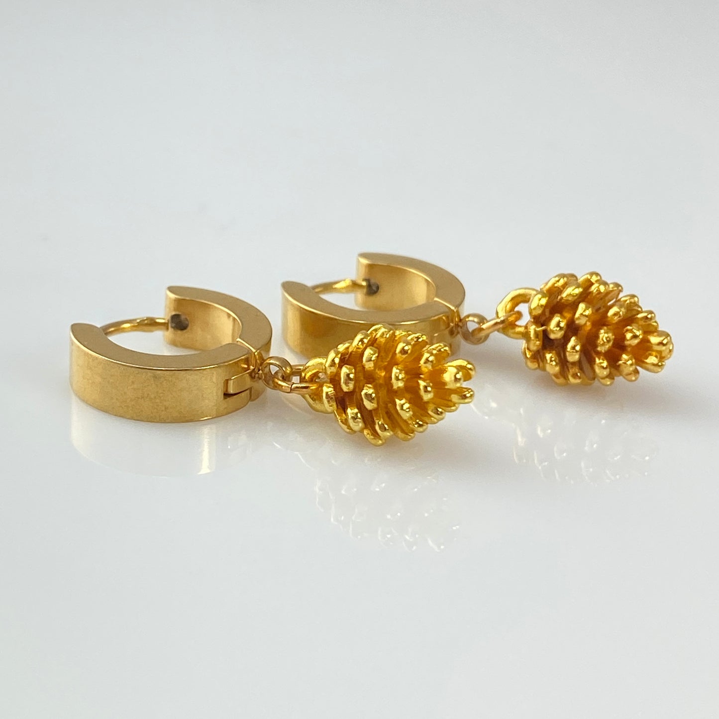 Pine Cones & Birthstone Huggie Hoop Earrings