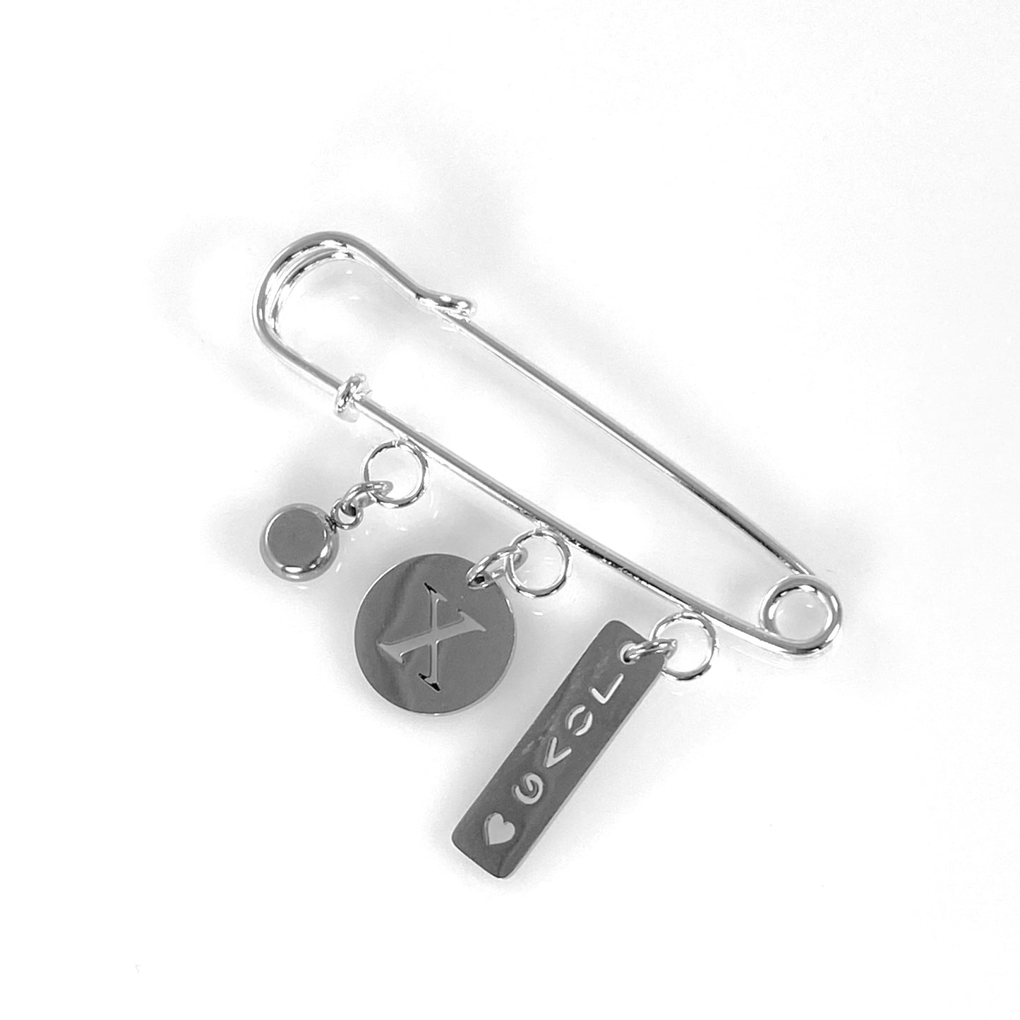 Birthstone & Initial Letter Safety Pin Brooch