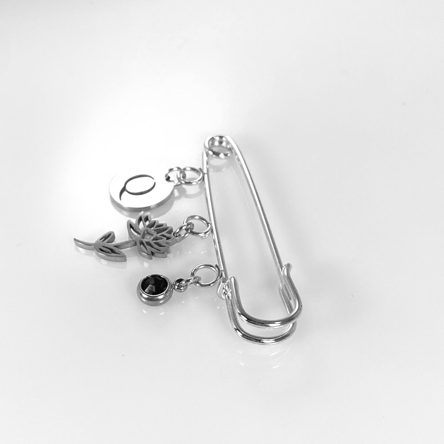 Birthstone, Birth Flower & Initial Letter Safety Pin Brooch
