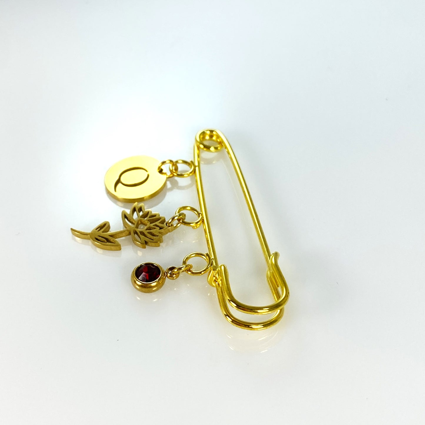 Birthstone, Birth Flower & Initial Letter Safety Pin Brooch