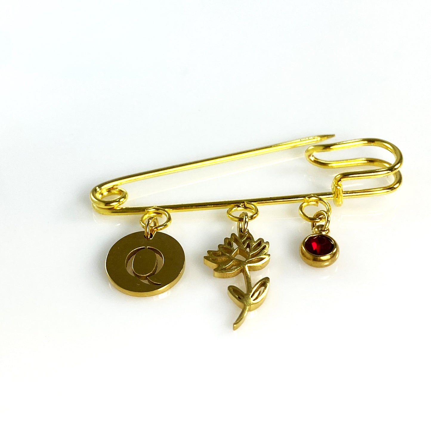 Birthstone, Birth Flower & Initial Letter Safety Pin Brooch