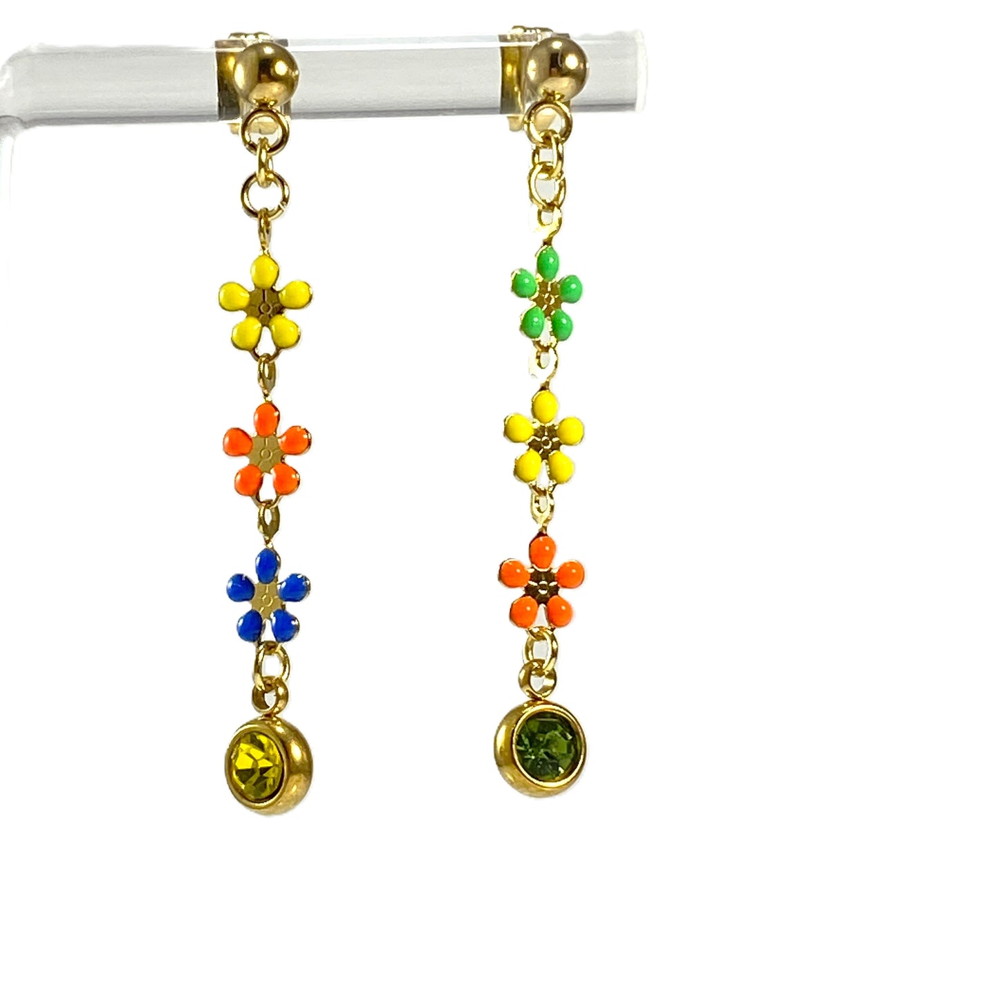 Enamel Flower Chain & Birthstone Earrings