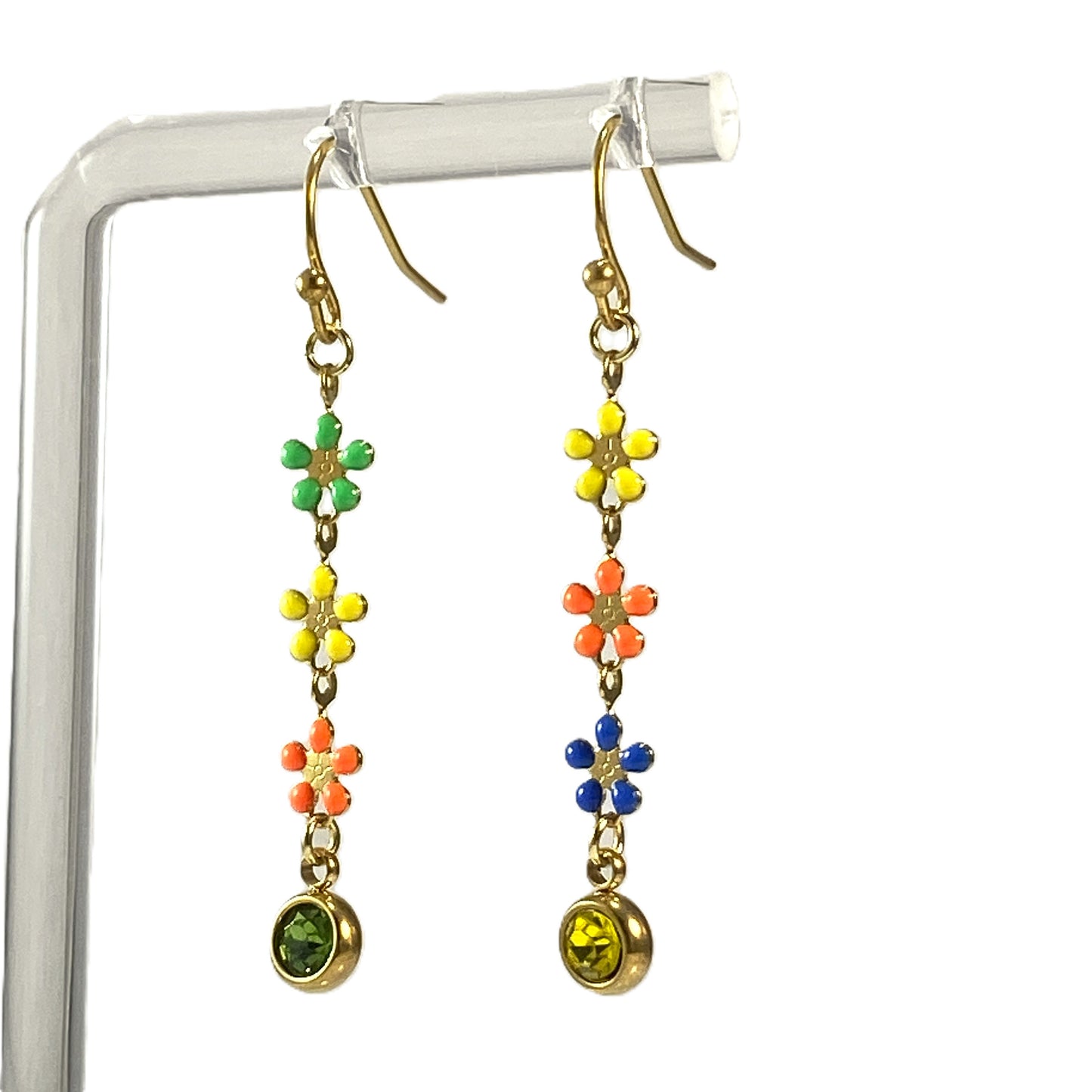 Enamel Flower Chain & Birthstone Earrings