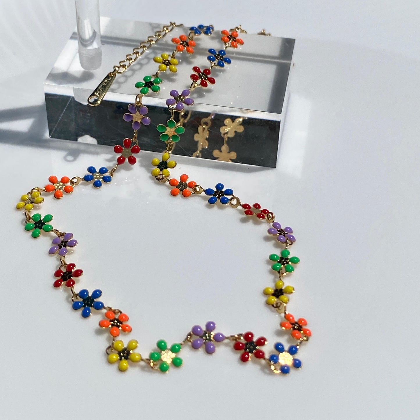 Enamel Flower Chain Necklace