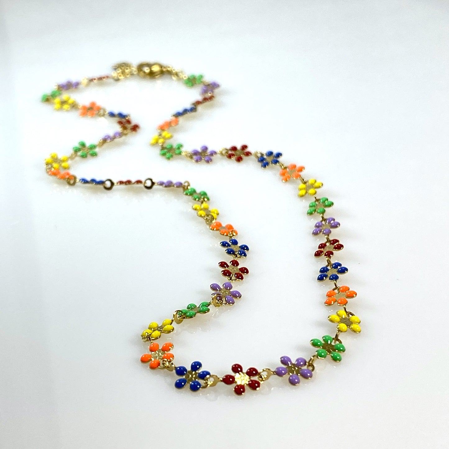 Enamel Flower Chain Necklace