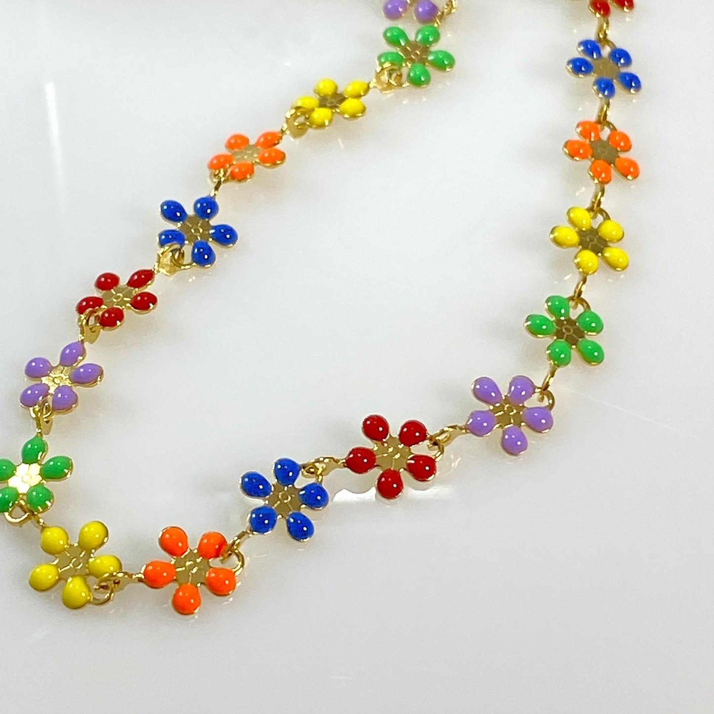 Enamel Flower Chain Necklace