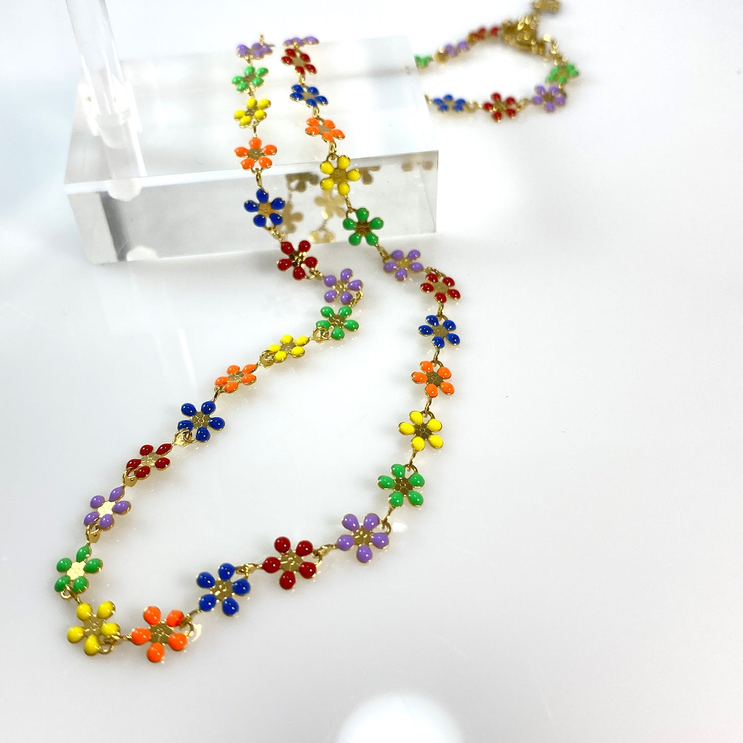 Enamel Flower Chain Necklace