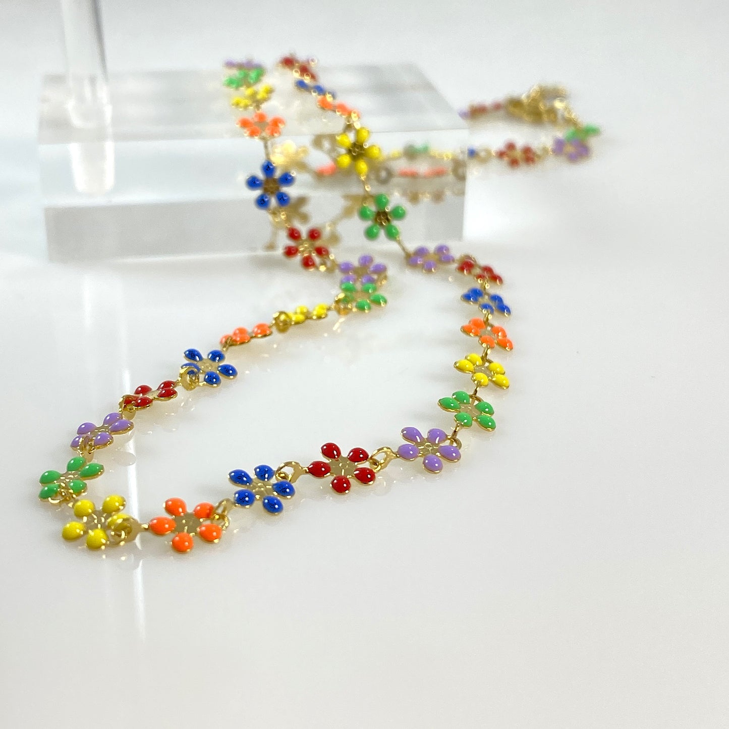 Enamel Flower Chain Necklace