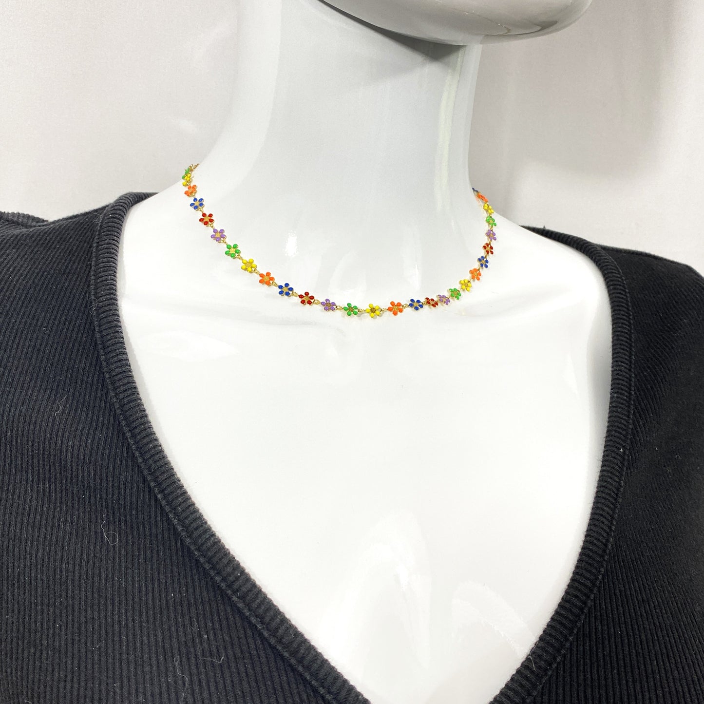 Enamel Flower Chain Necklace