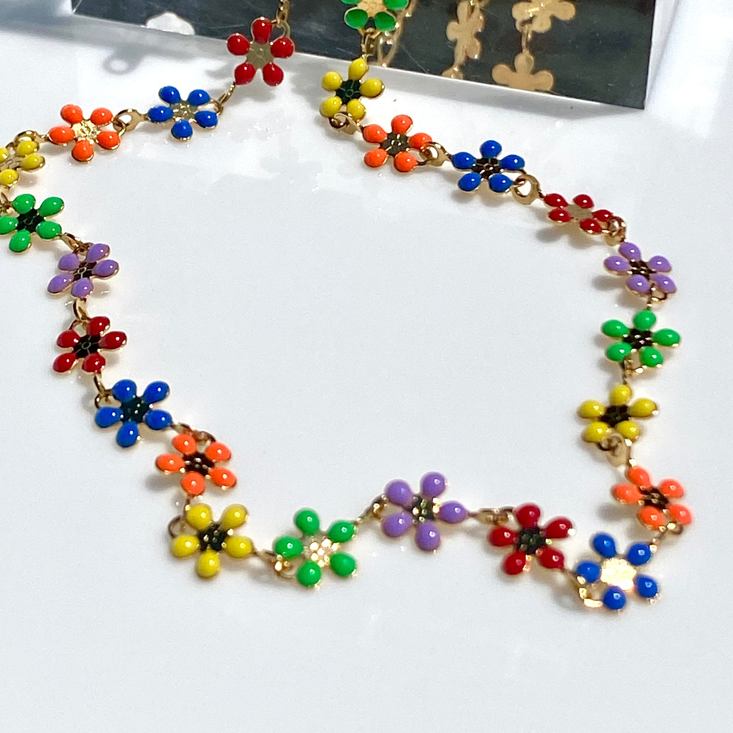 Enamel Flower Chain Necklace