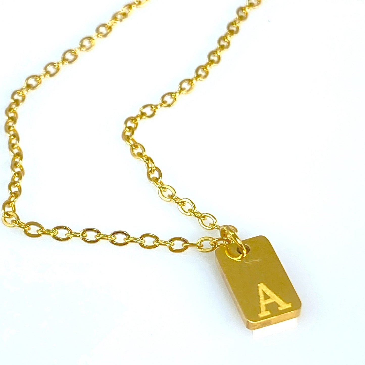 Tiny Rectangular Initial Cable Chain Necklace