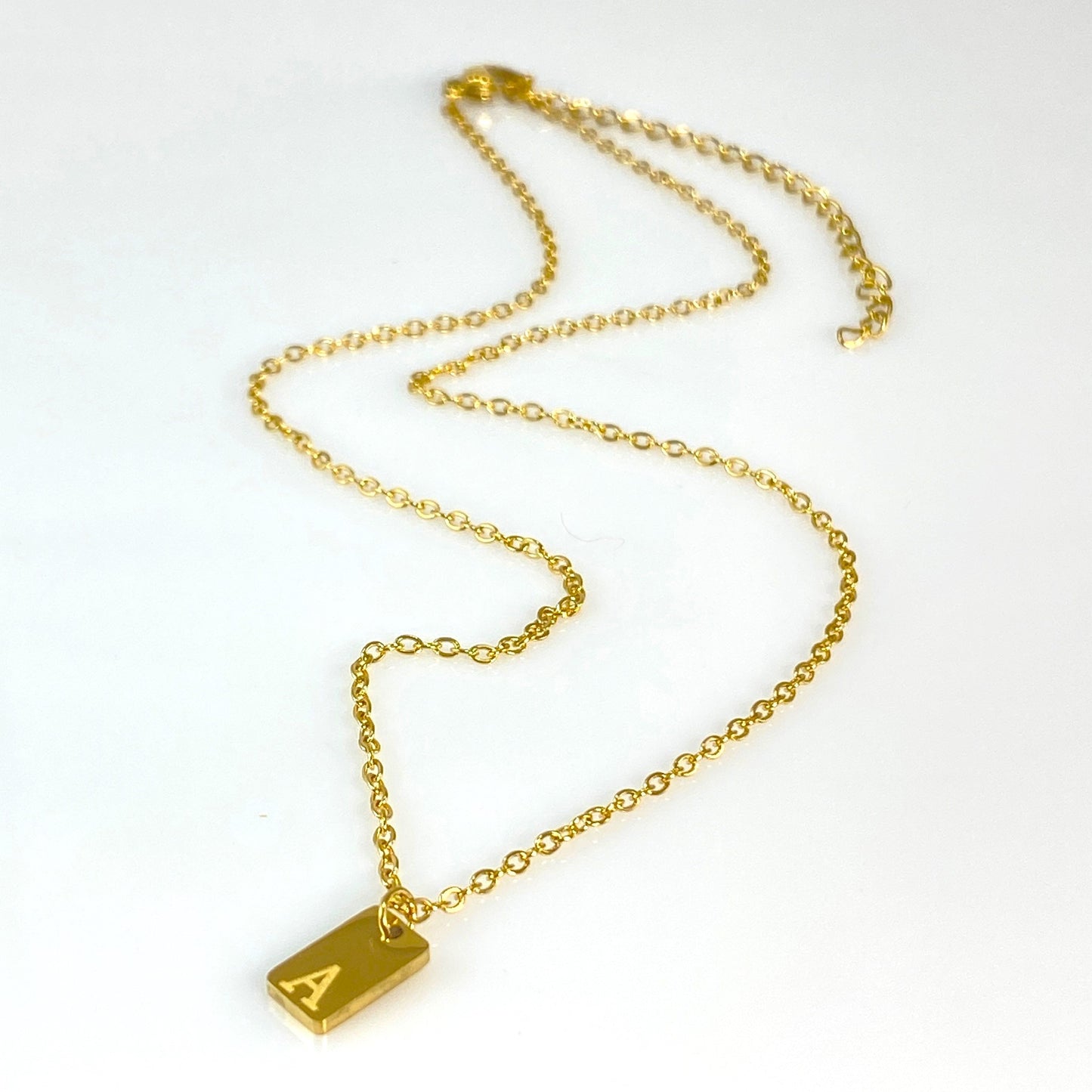 Tiny Rectangular Initial Cable Chain Necklace
