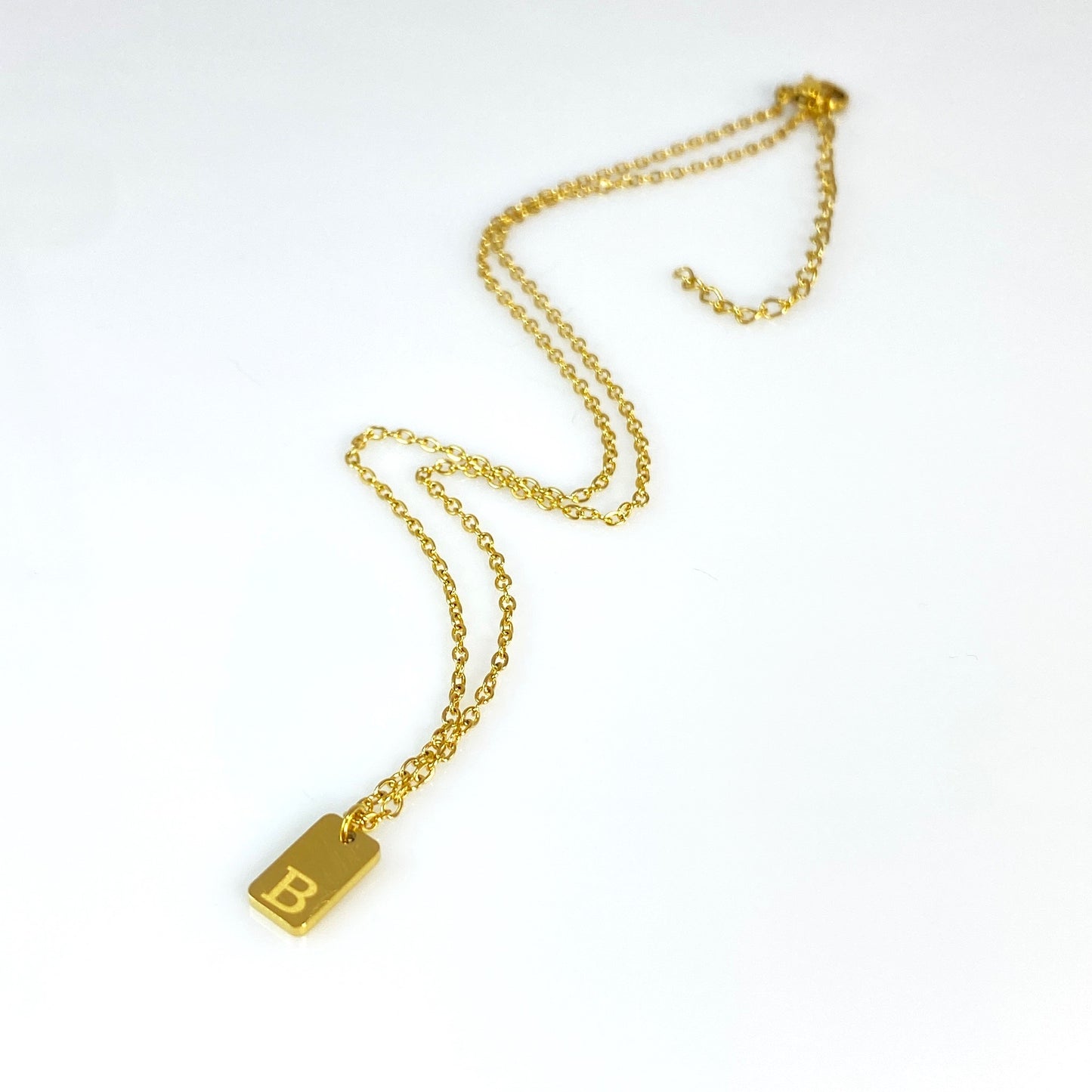 Tiny Rectangular Initial Cable Chain Necklace