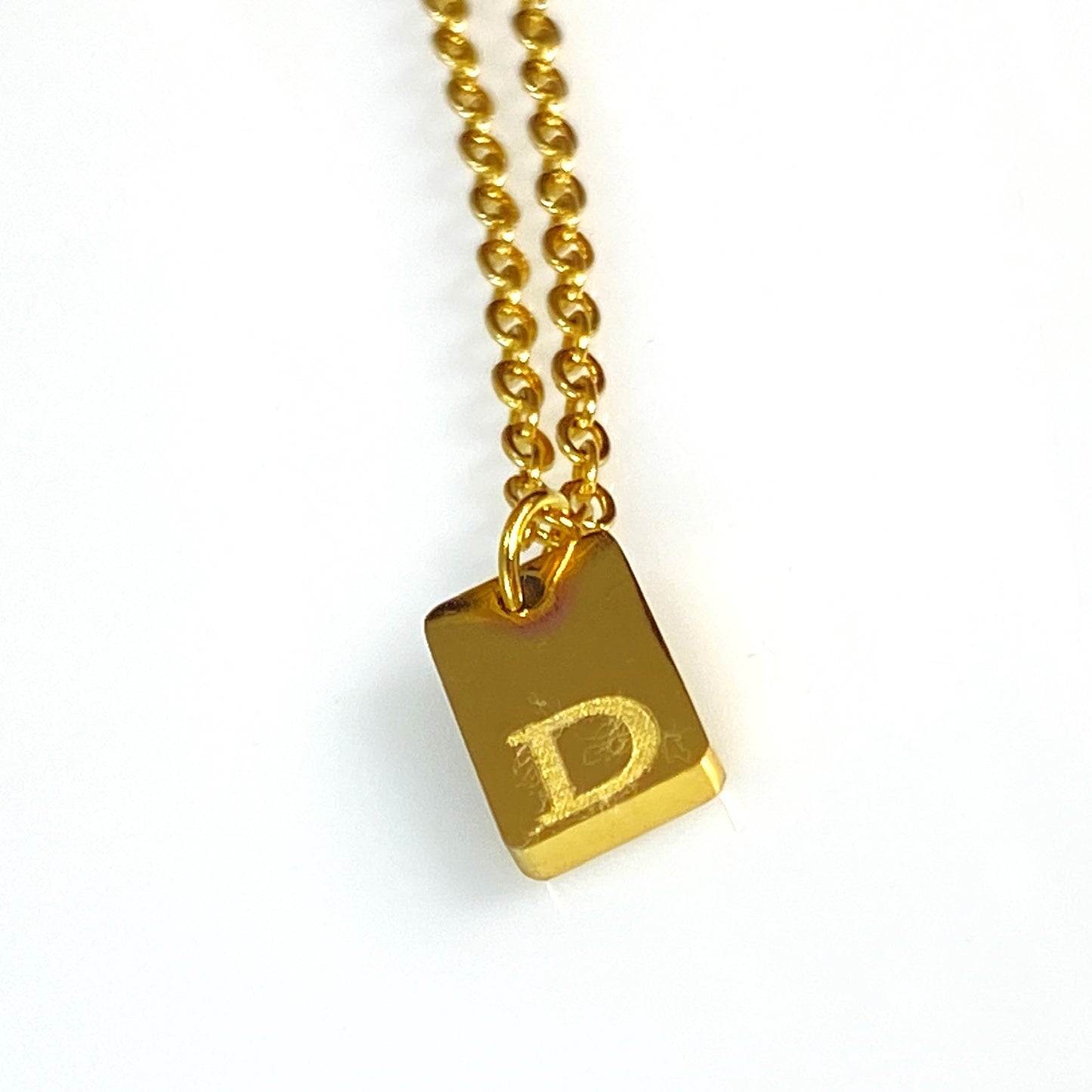 Tiny Rectangular Initial Cable Chain Necklace