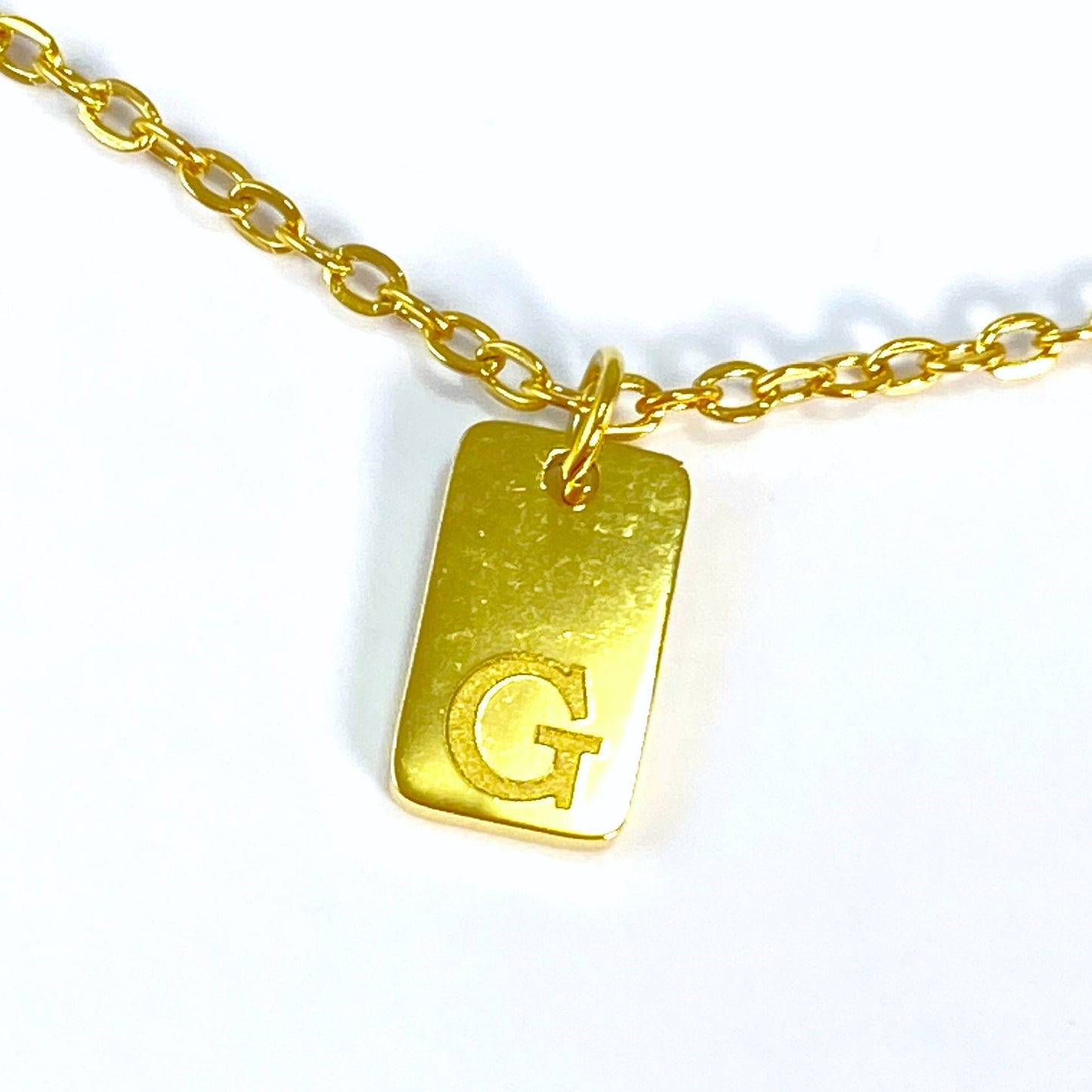 Tiny Rectangular Initial Cable Chain Necklace
