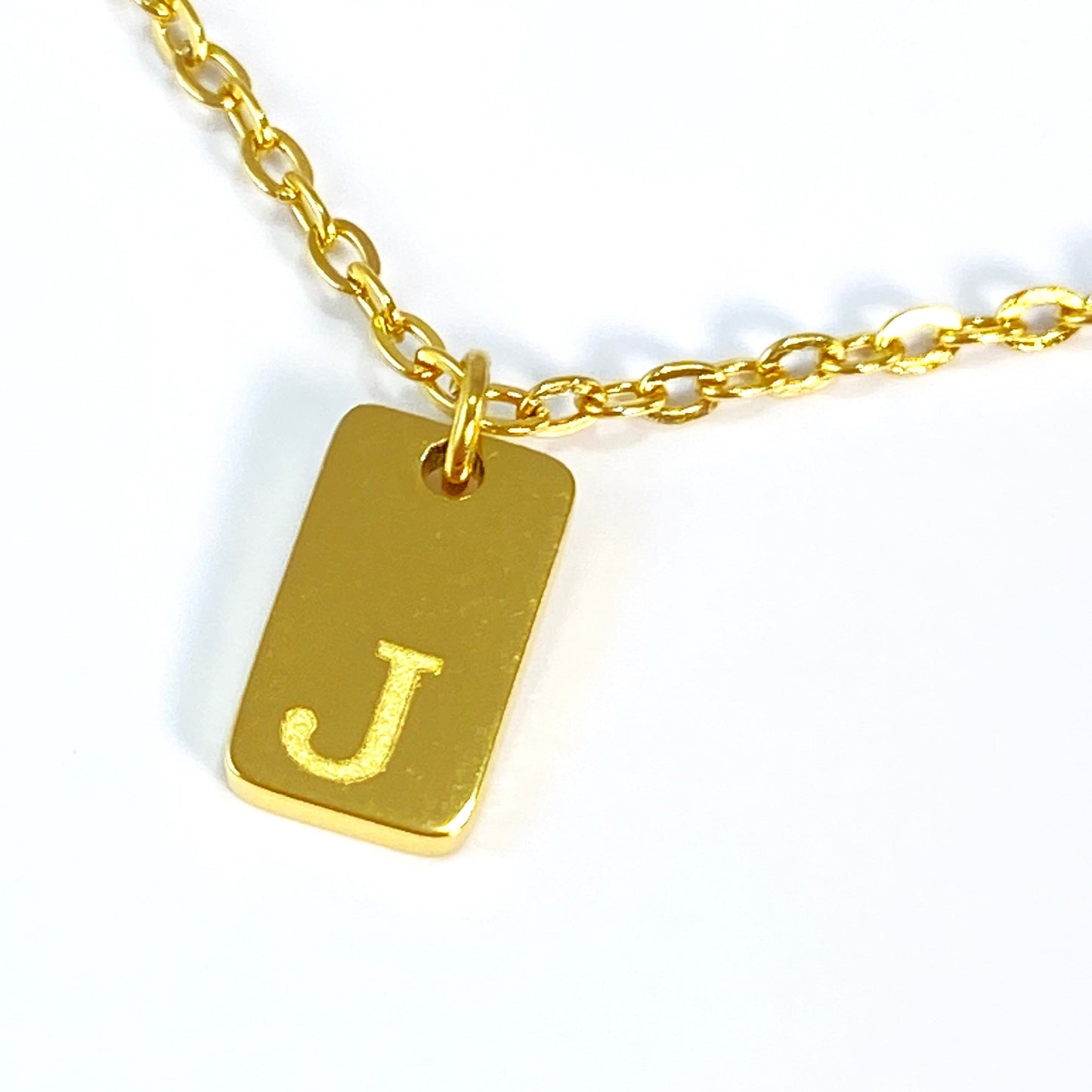 Tiny Rectangular Initial Cable Chain Necklace
