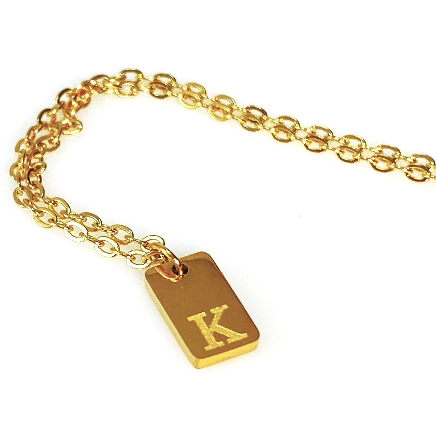 Tiny Rectangular Initial Cable Chain Necklace