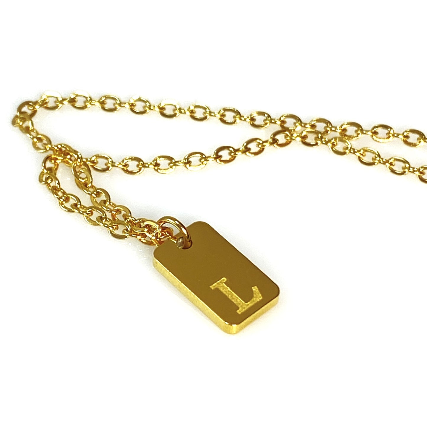 Tiny Rectangular Initial Cable Chain Necklace