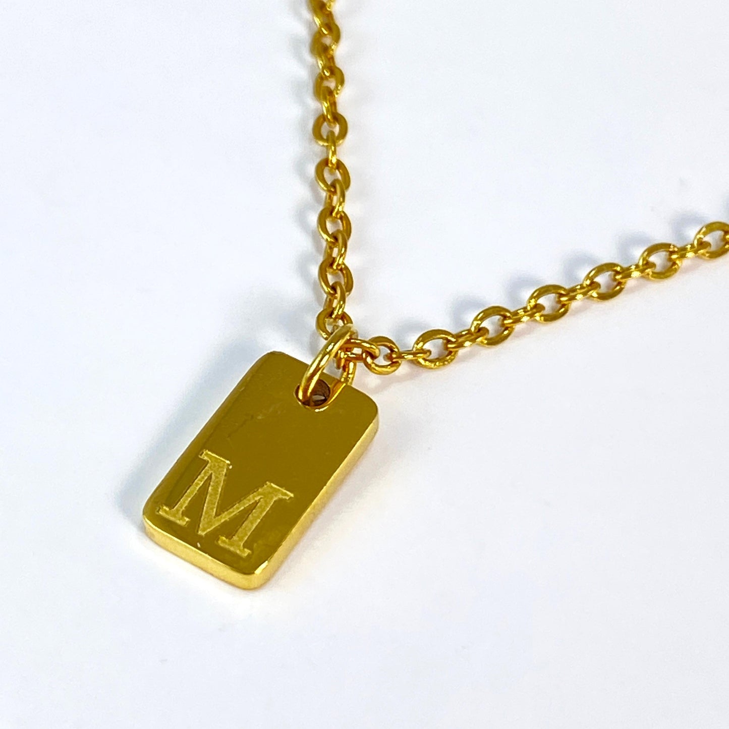 Tiny Rectangular Initial Cable Chain Necklace