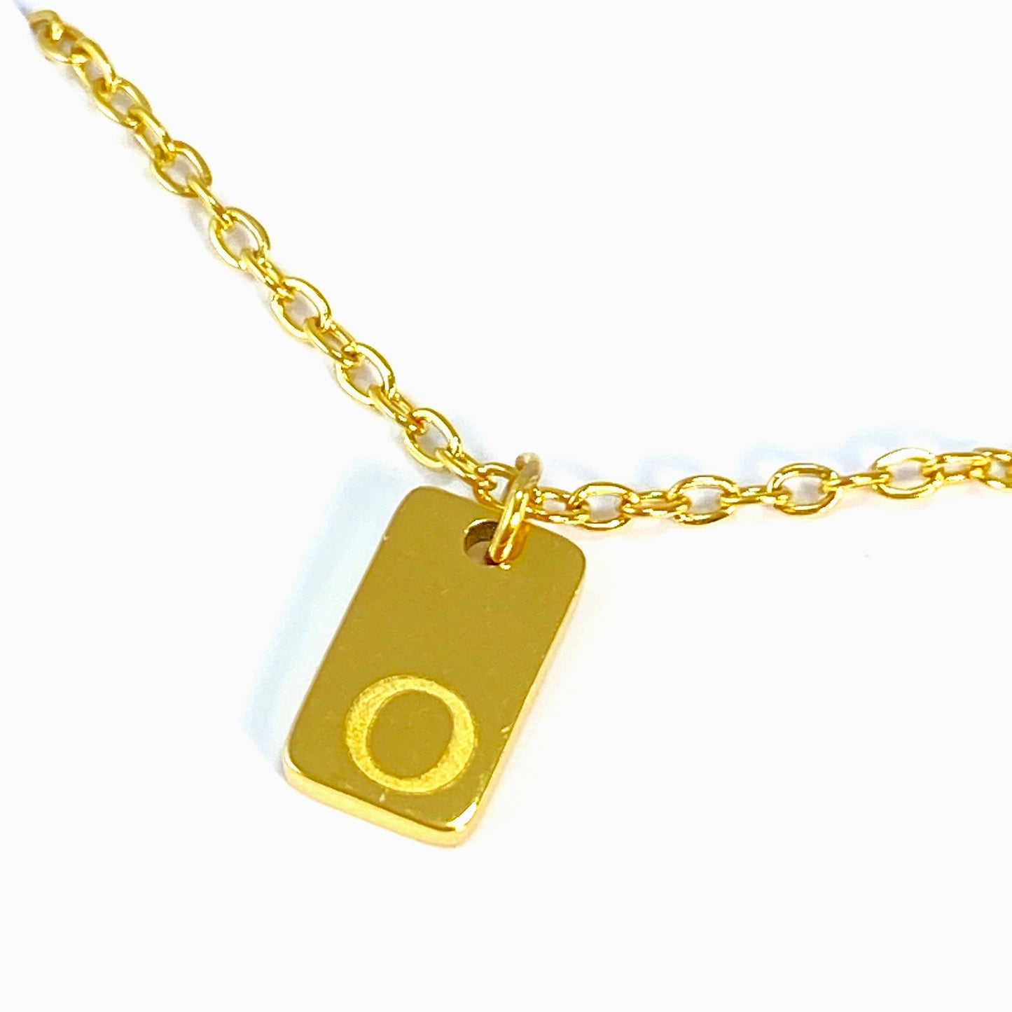 Tiny Rectangular Initial Cable Chain Necklace