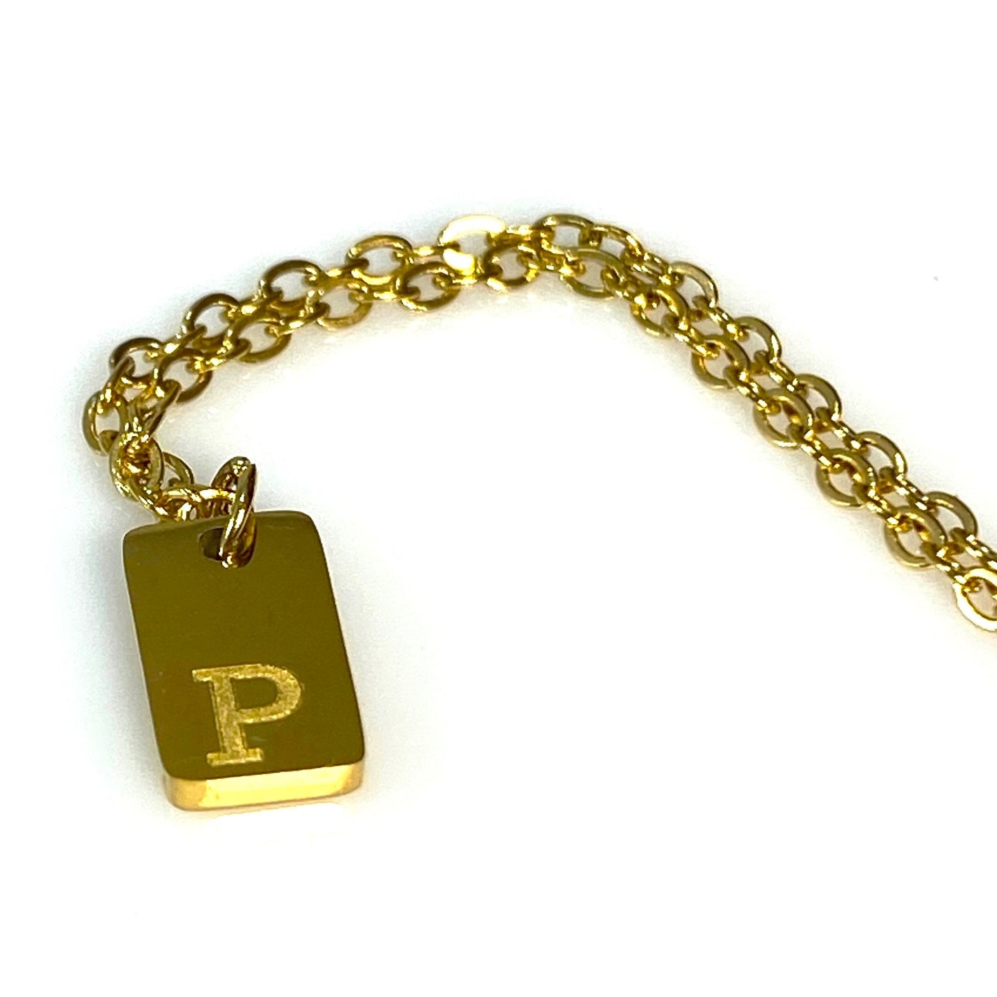 Tiny Rectangular Initial Cable Chain Necklace