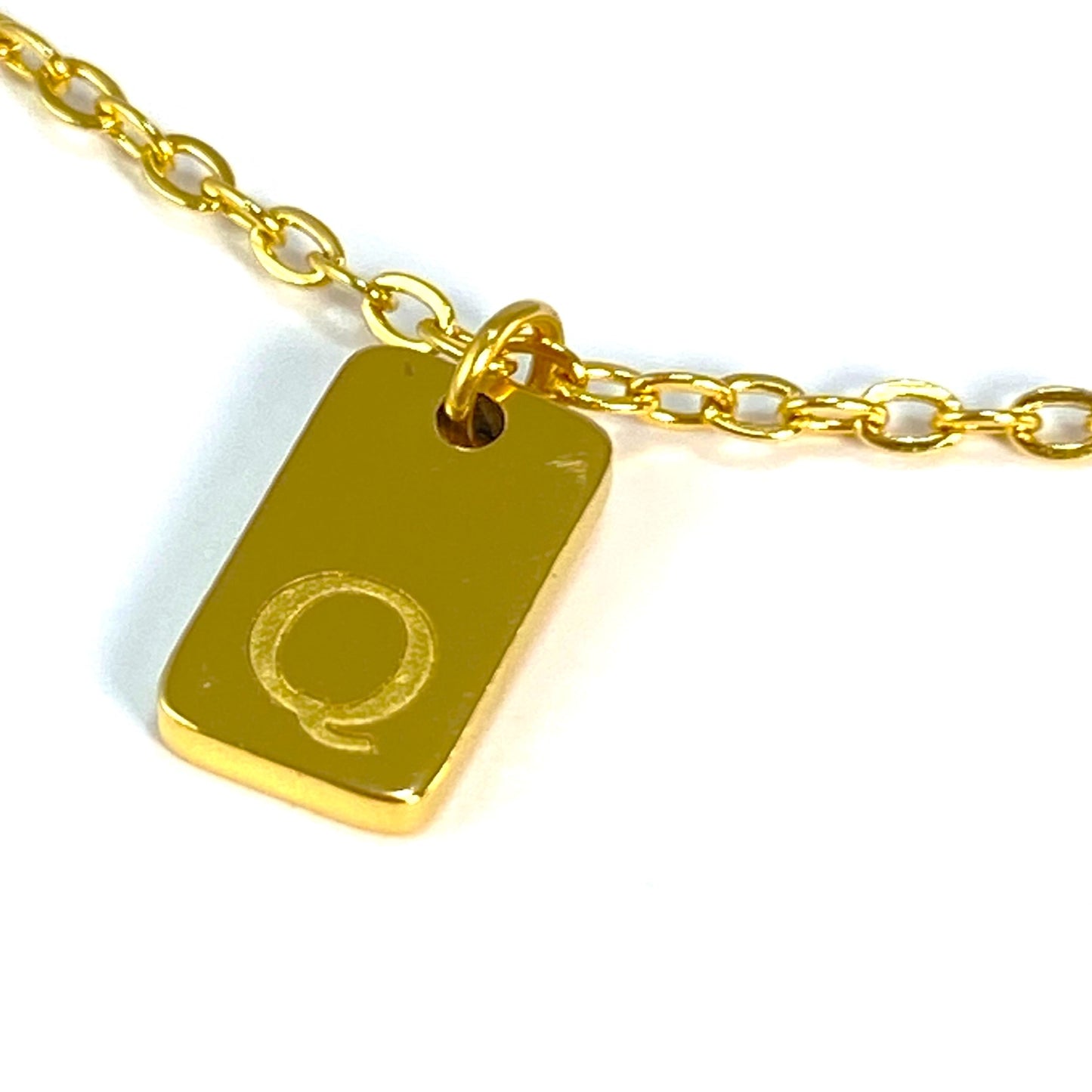 Tiny Rectangular Initial Cable Chain Necklace