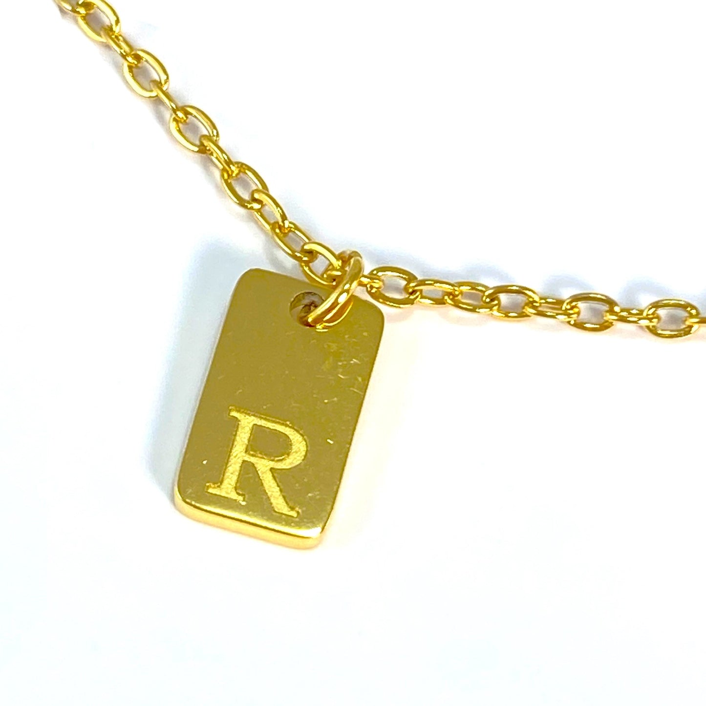 Tiny Rectangular Initial Cable Chain Necklace