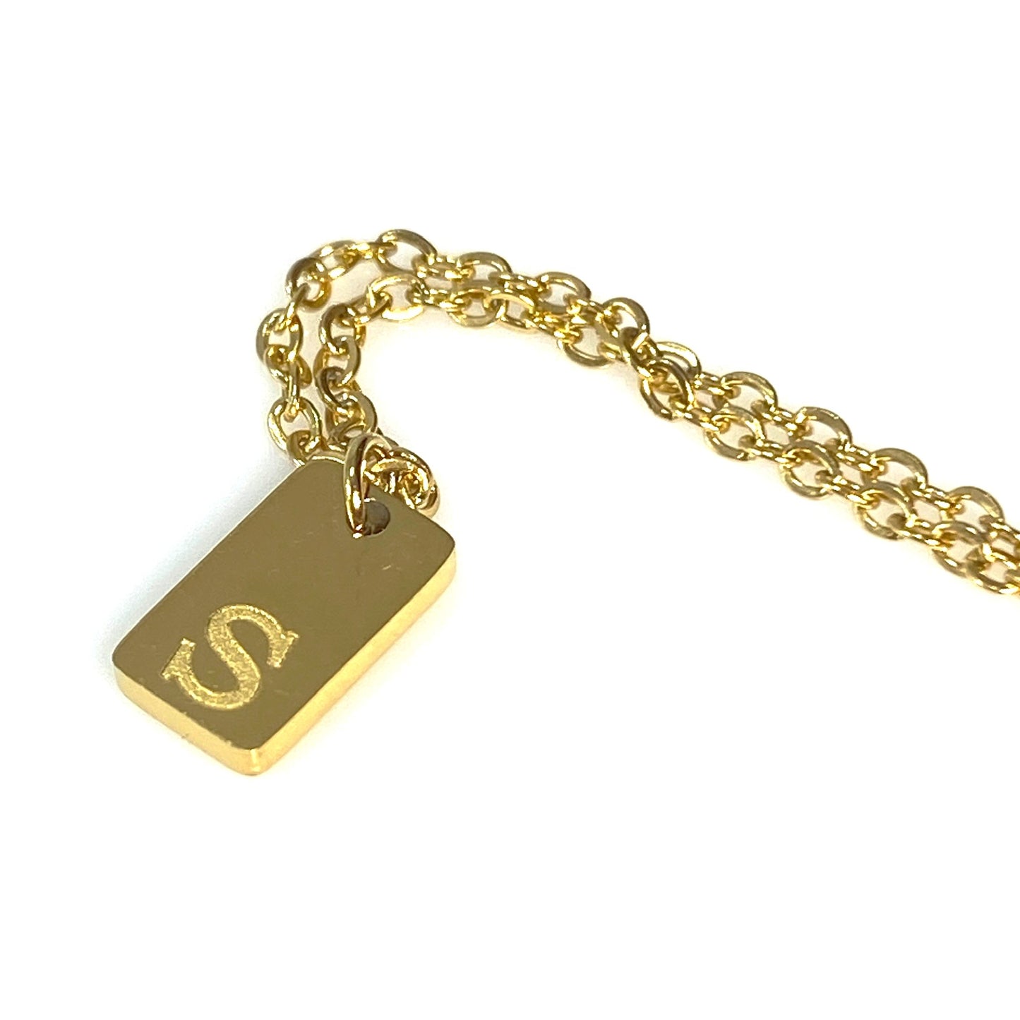 Tiny Rectangular Initial Cable Chain Necklace