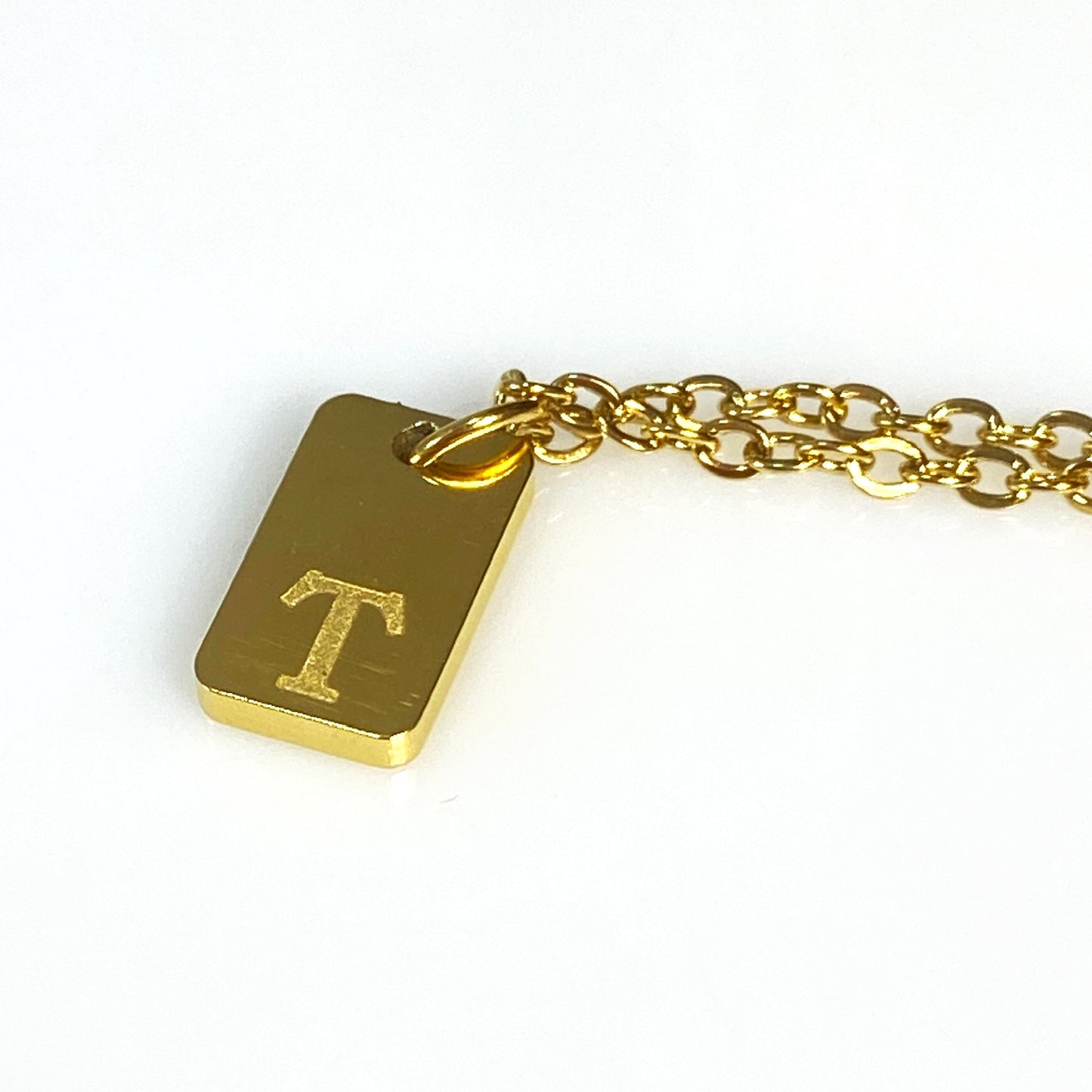 Tiny Rectangular Initial Cable Chain Necklace