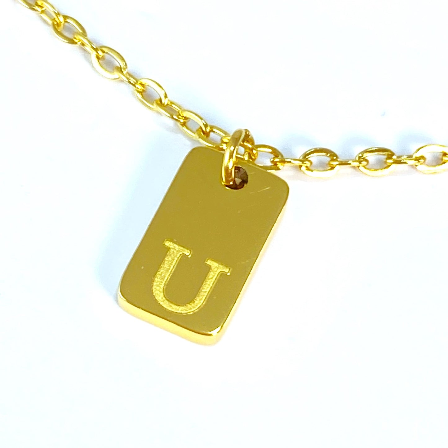 Tiny Rectangular Initial Cable Chain Necklace