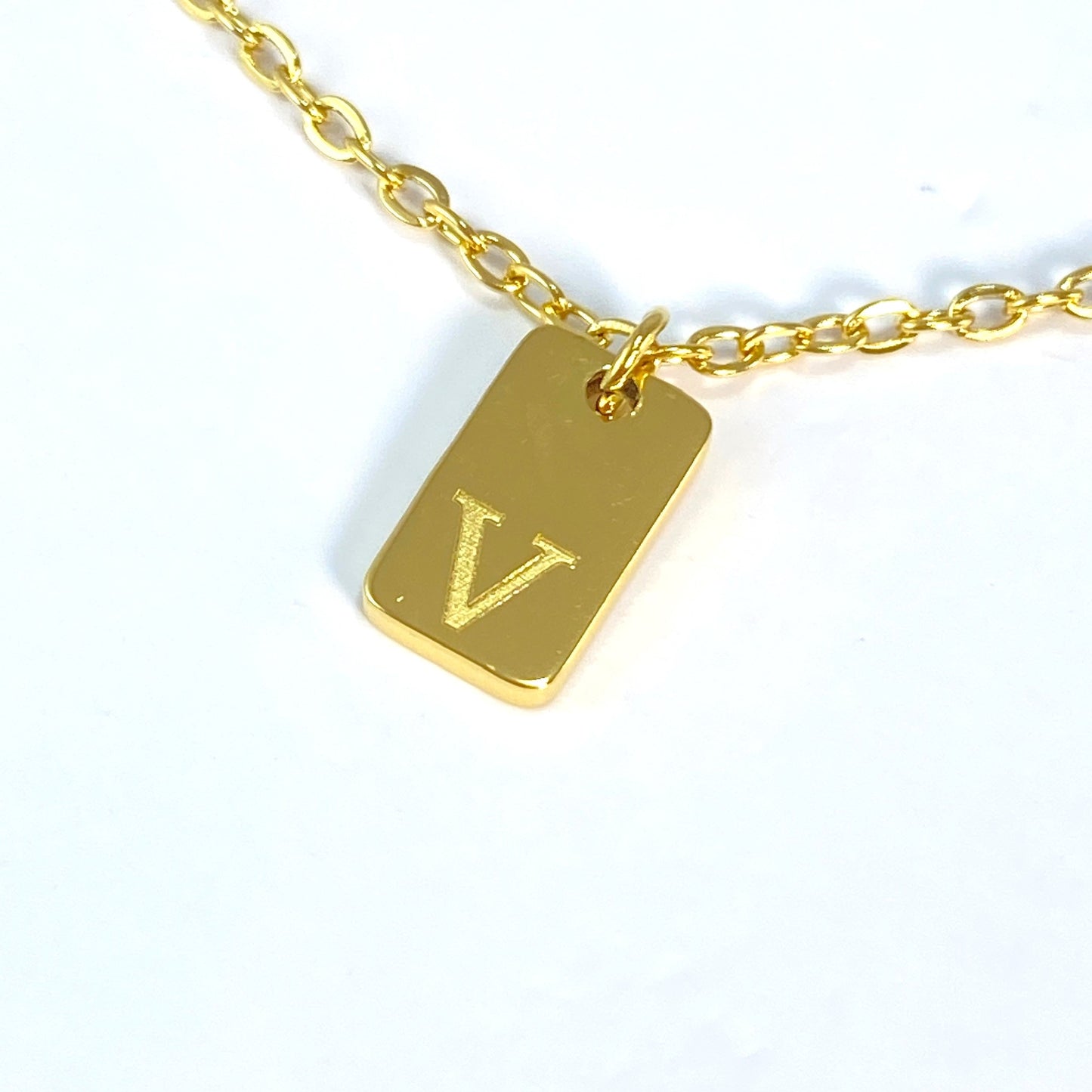 Tiny Rectangular Initial Cable Chain Necklace