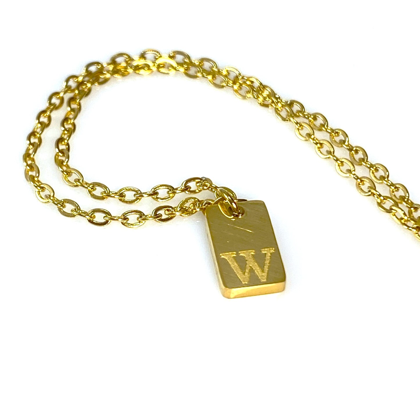 Tiny Rectangular Initial Cable Chain Necklace