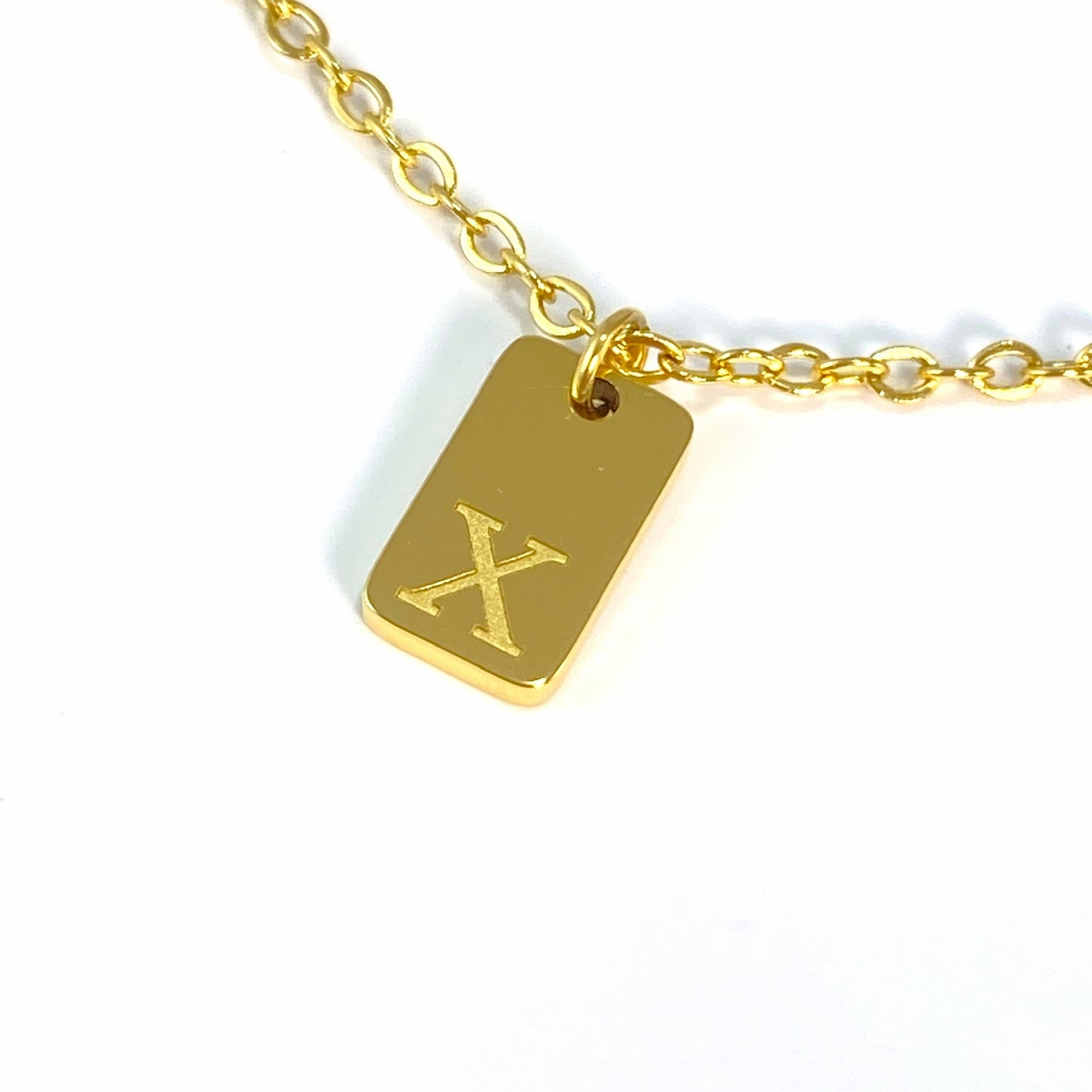 Tiny Rectangular Initial Cable Chain Necklace