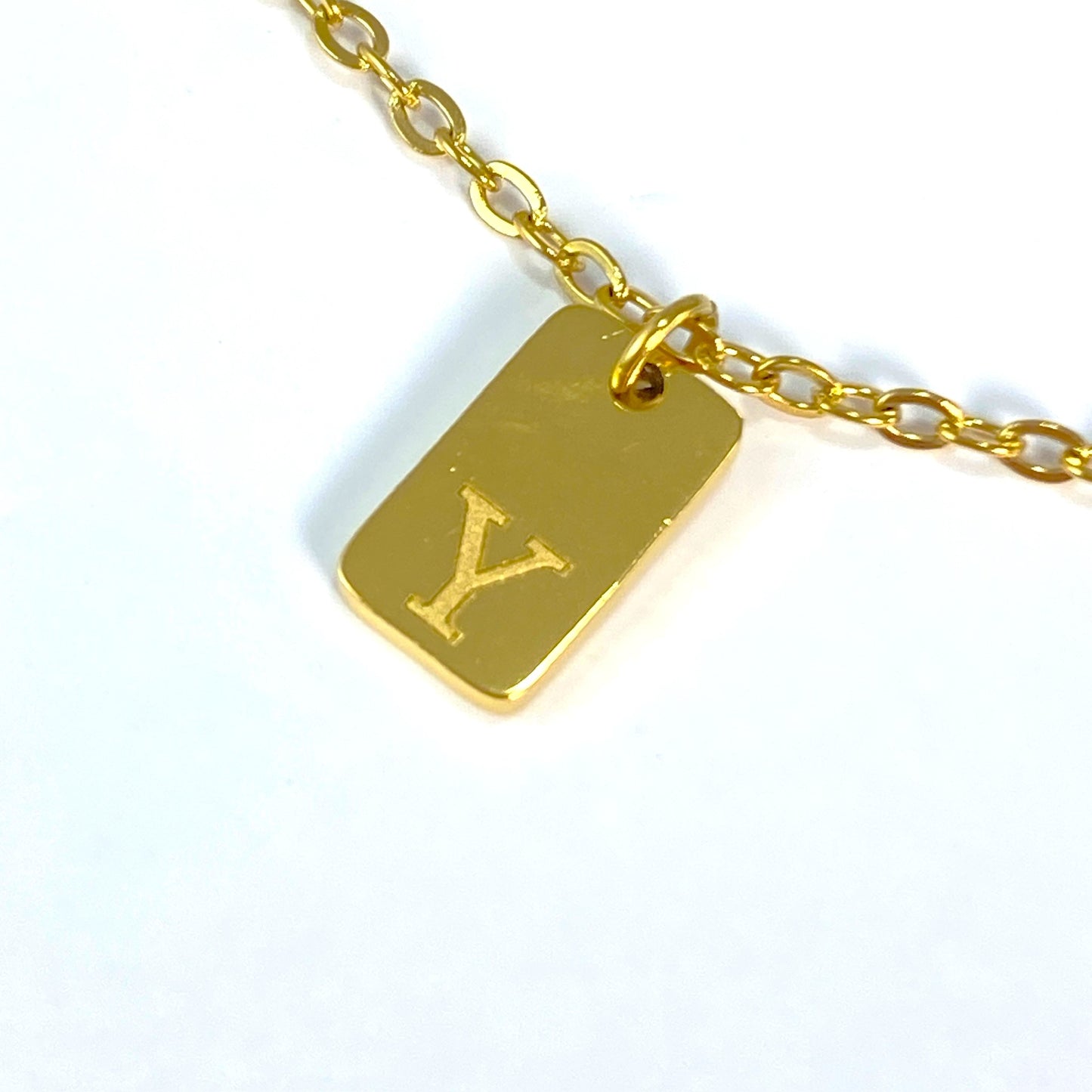 Tiny Rectangular Initial Cable Chain Necklace