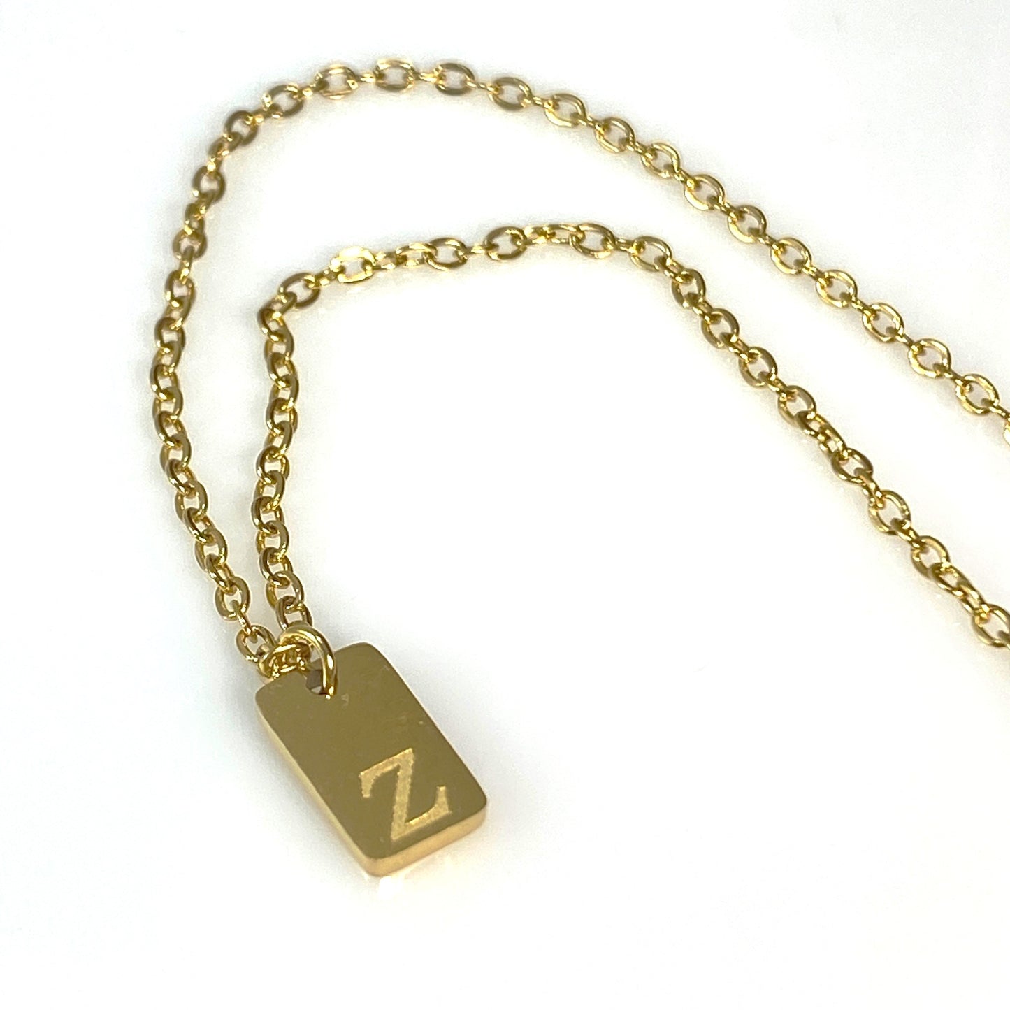 Tiny Rectangular Initial Cable Chain Necklace