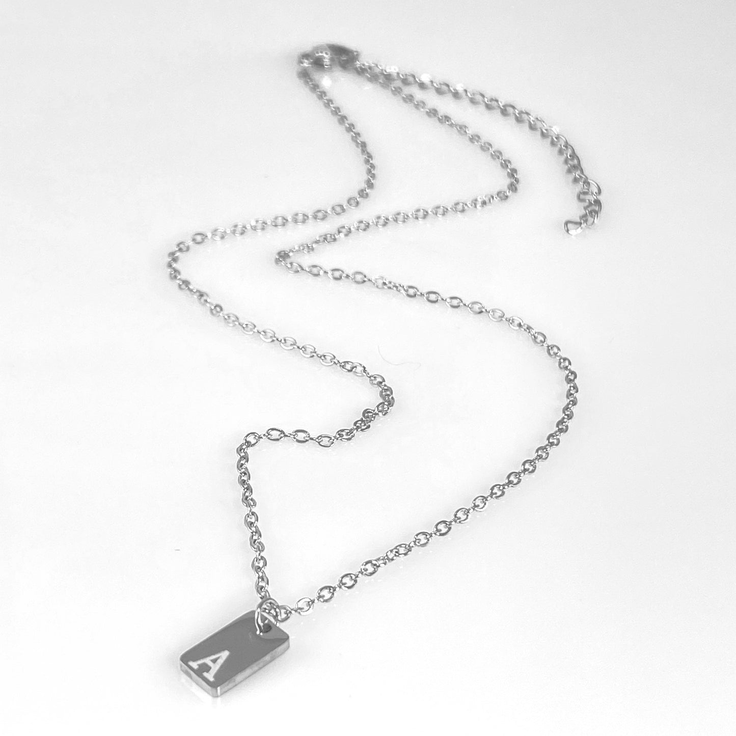 Tiny Rectangular Initial Cable Chain Necklace