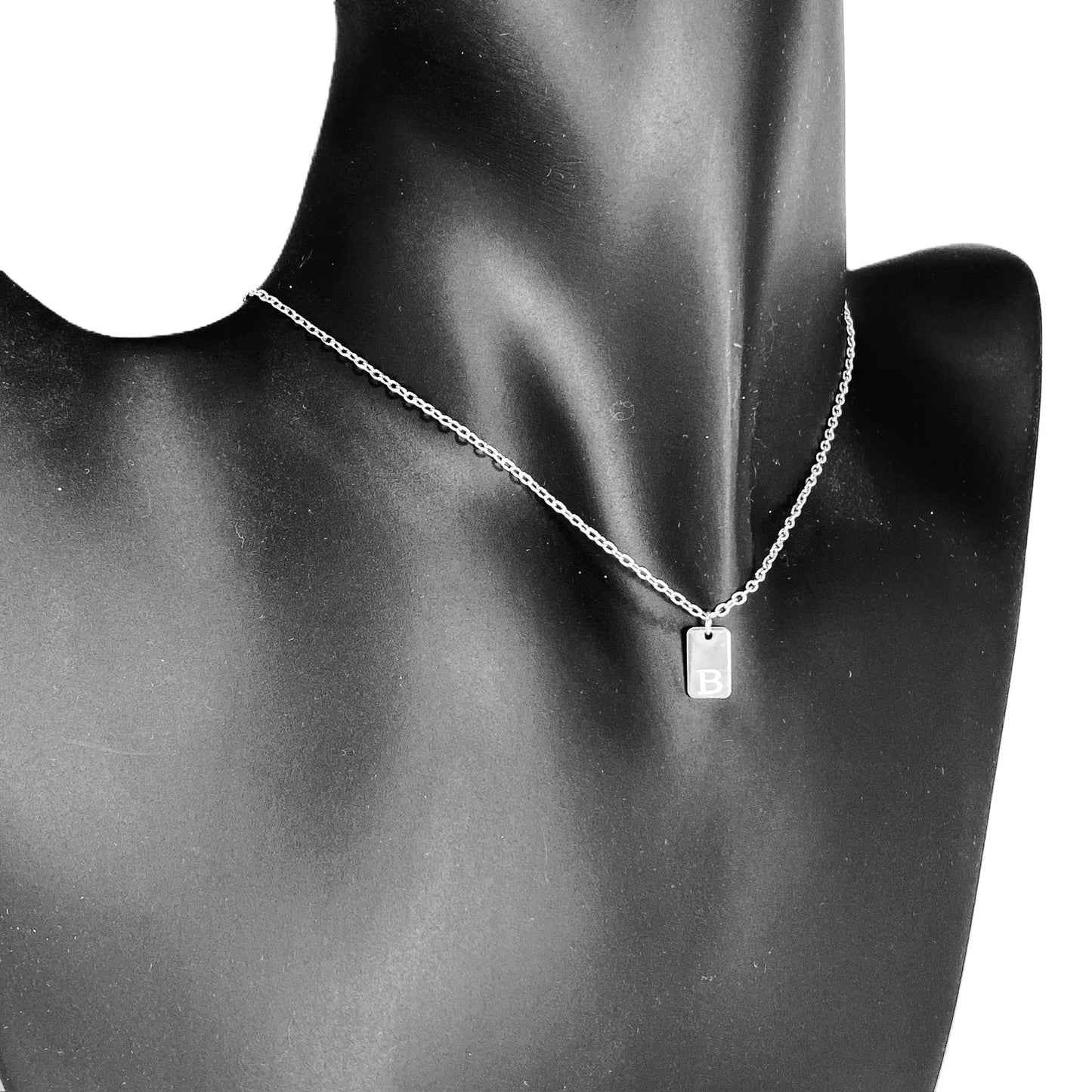 Tiny Rectangular Initial Cable Chain Necklace