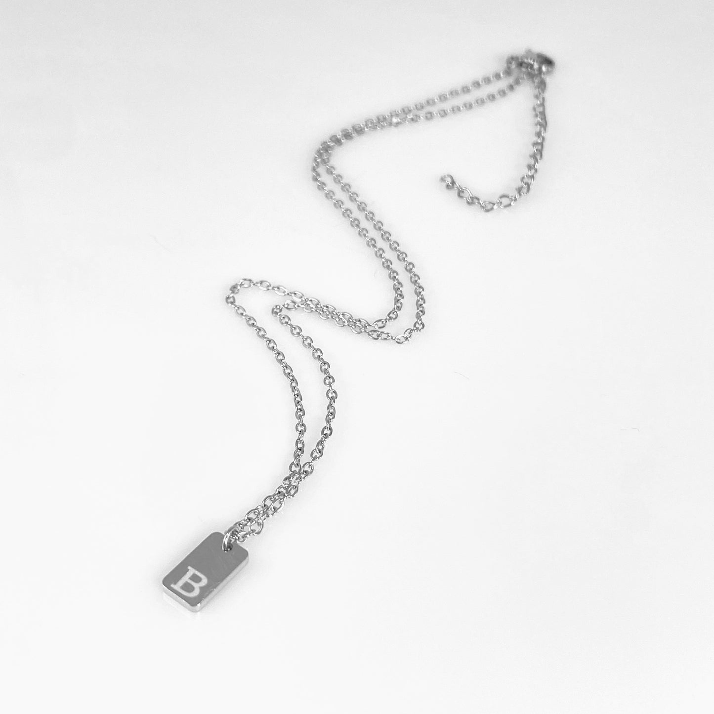 Tiny Rectangular Initial Cable Chain Necklace