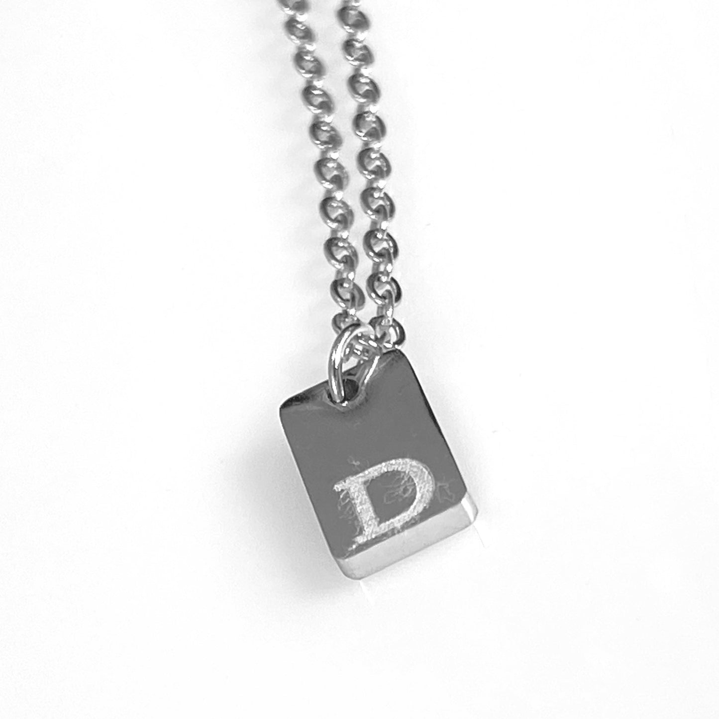 Tiny Rectangular Initial Cable Chain Necklace