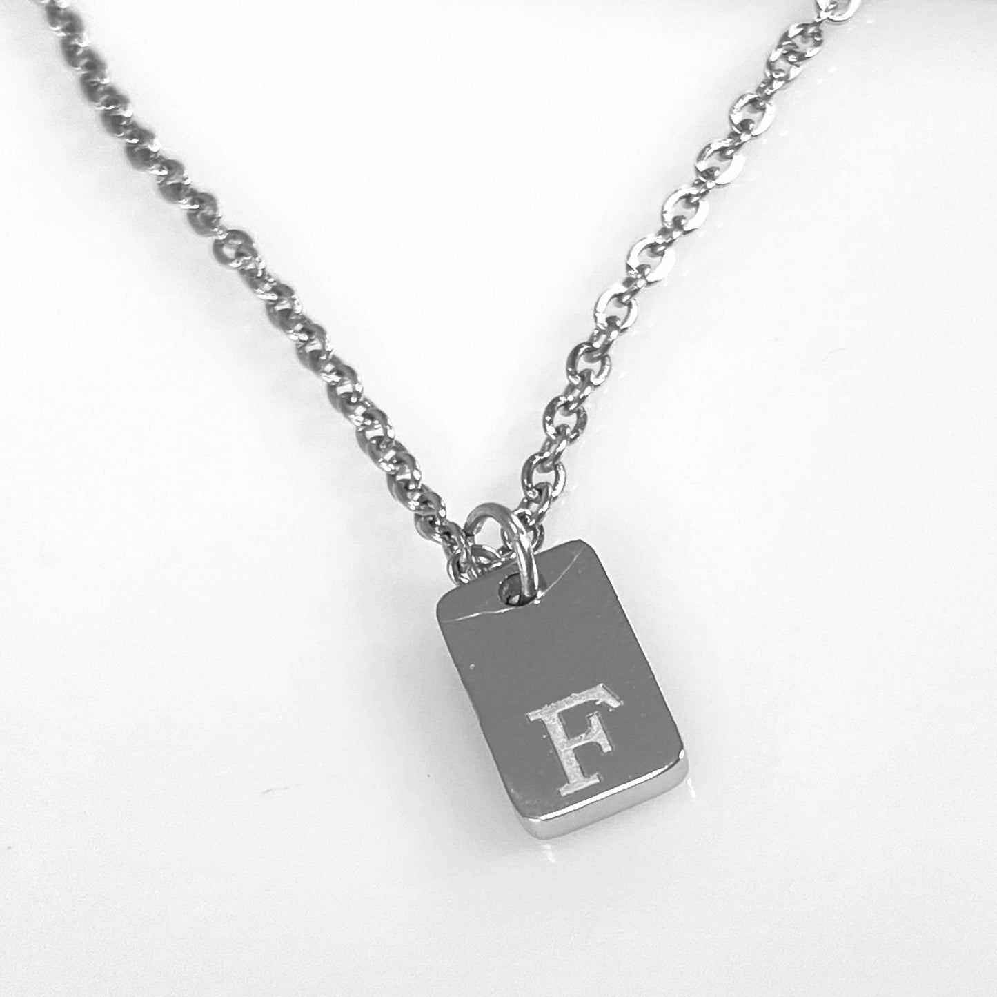 Tiny Rectangular Initial Cable Chain Necklace