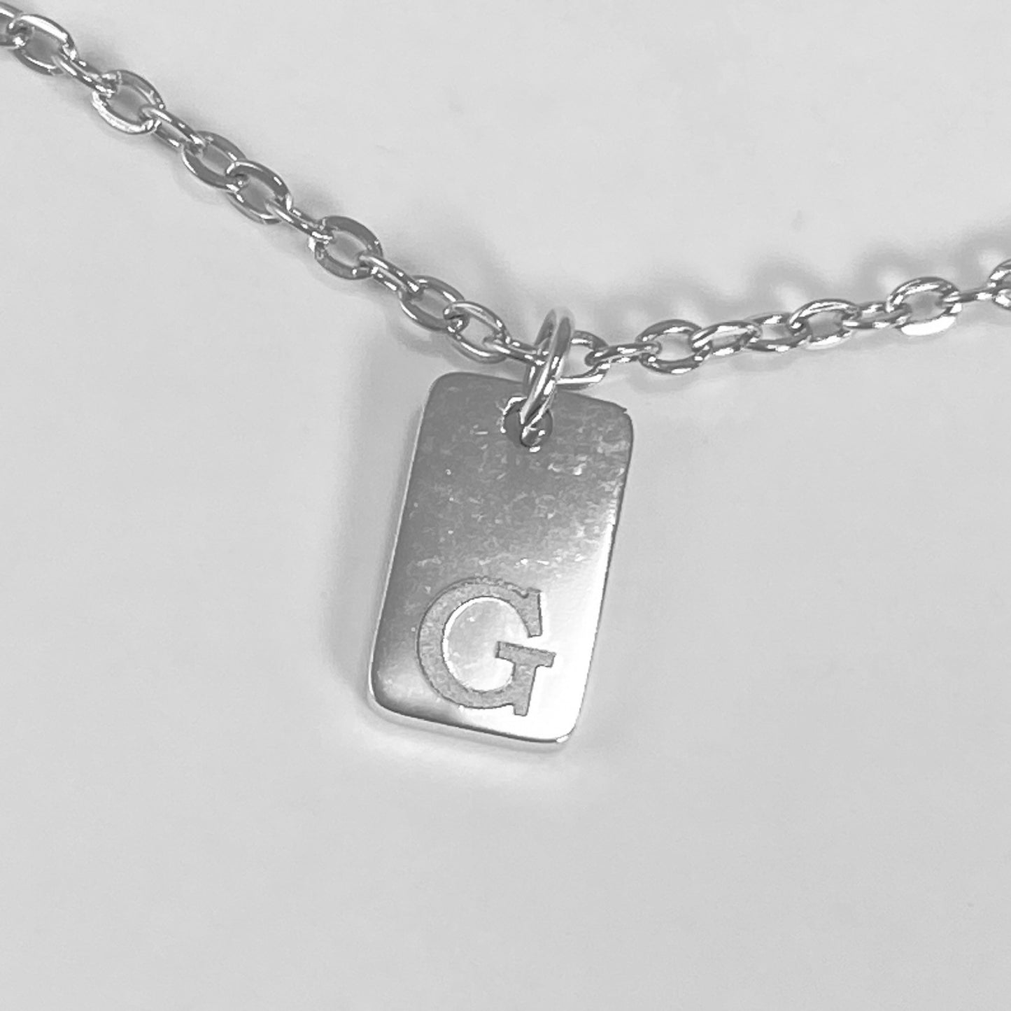 Tiny Rectangular Initial Cable Chain Necklace