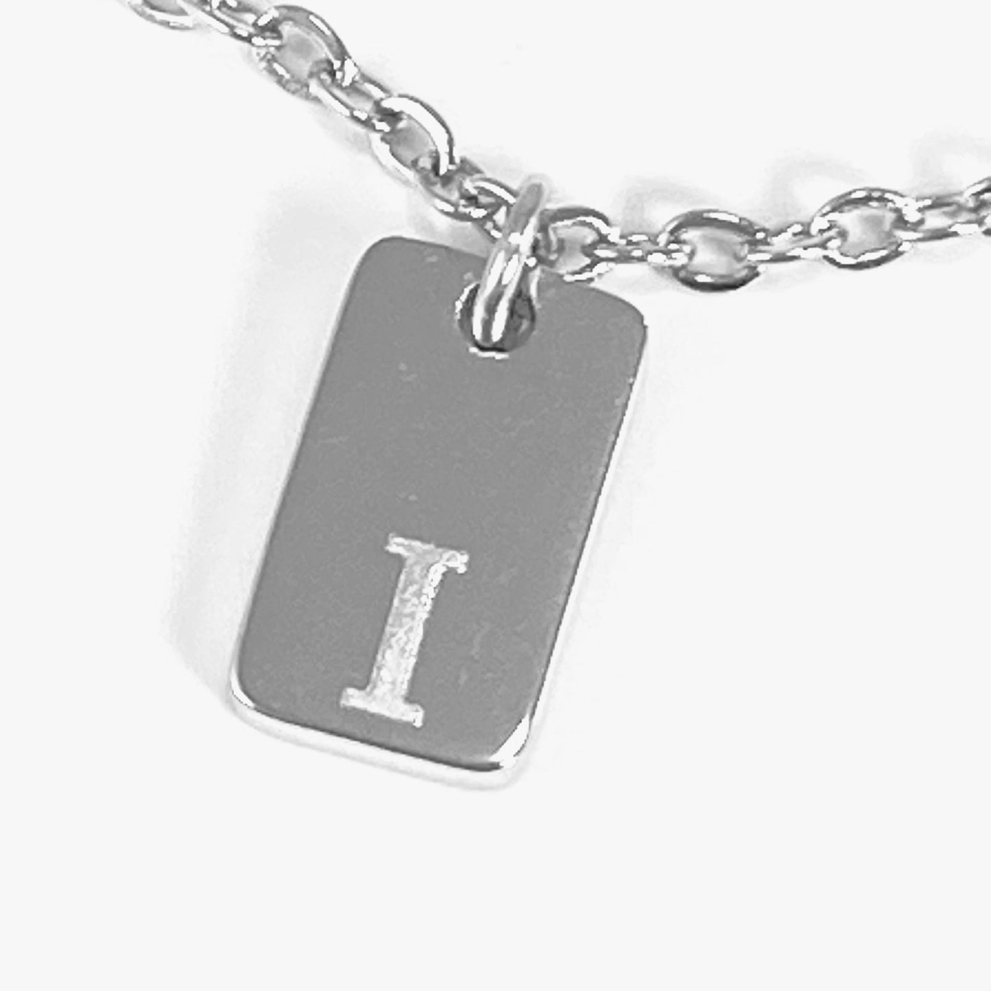 Tiny Rectangular Initial Cable Chain Necklace