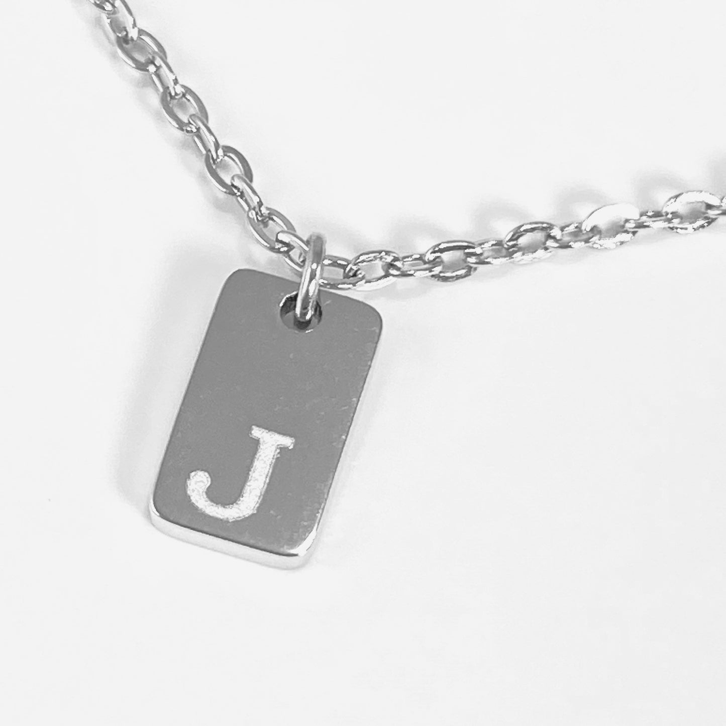 Tiny Rectangular Initial Cable Chain Necklace