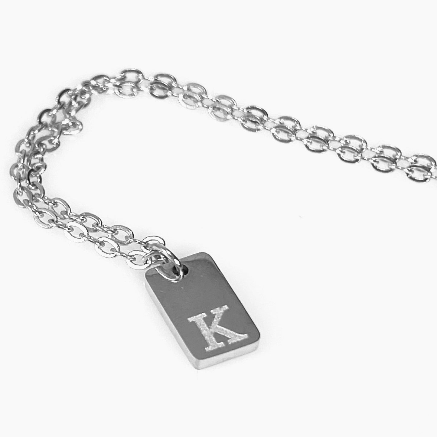 Tiny Rectangular Initial Cable Chain Necklace