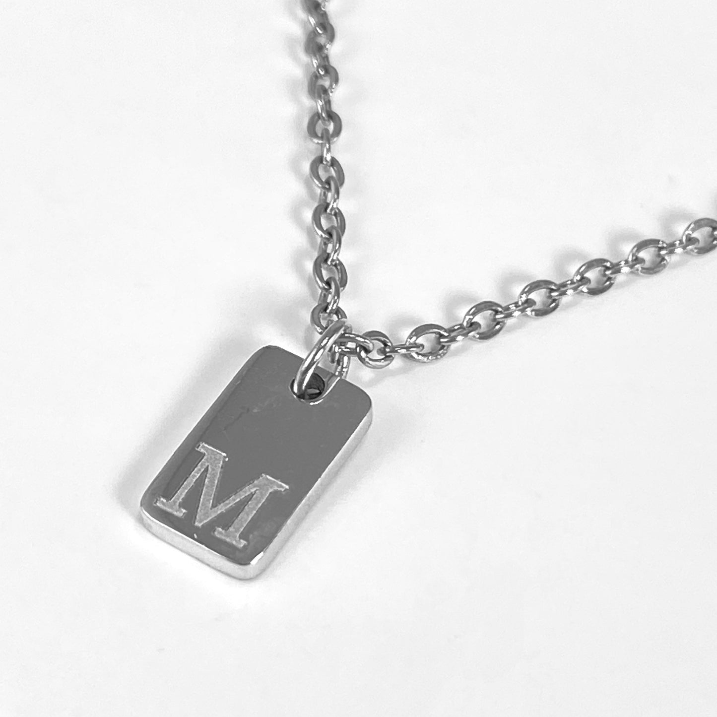 Tiny Rectangular Initial Cable Chain Necklace
