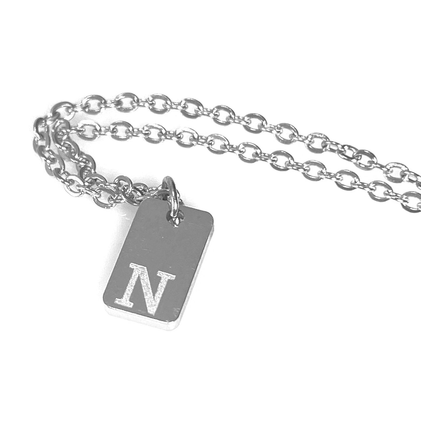 Tiny Rectangular Initial Cable Chain Necklace