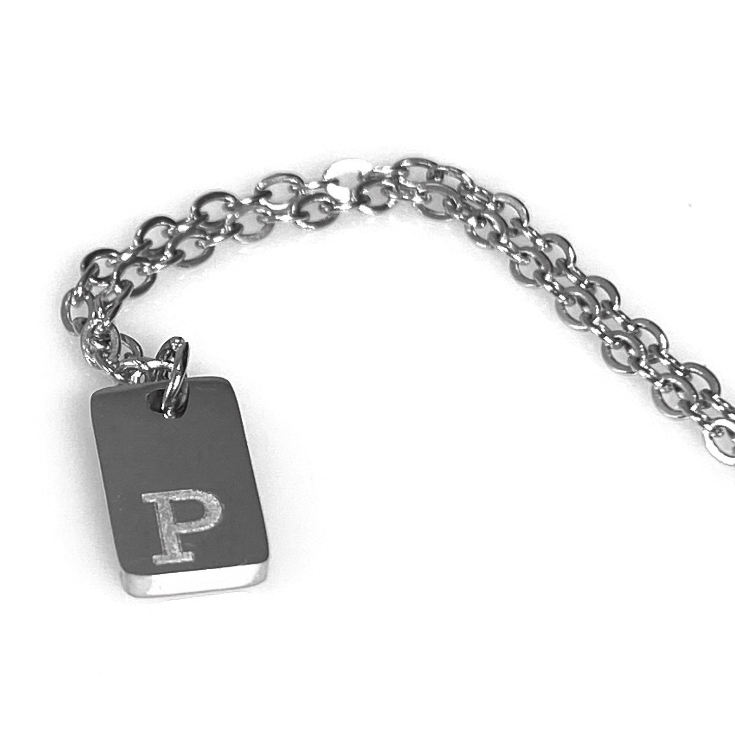 Tiny Rectangular Initial Cable Chain Necklace