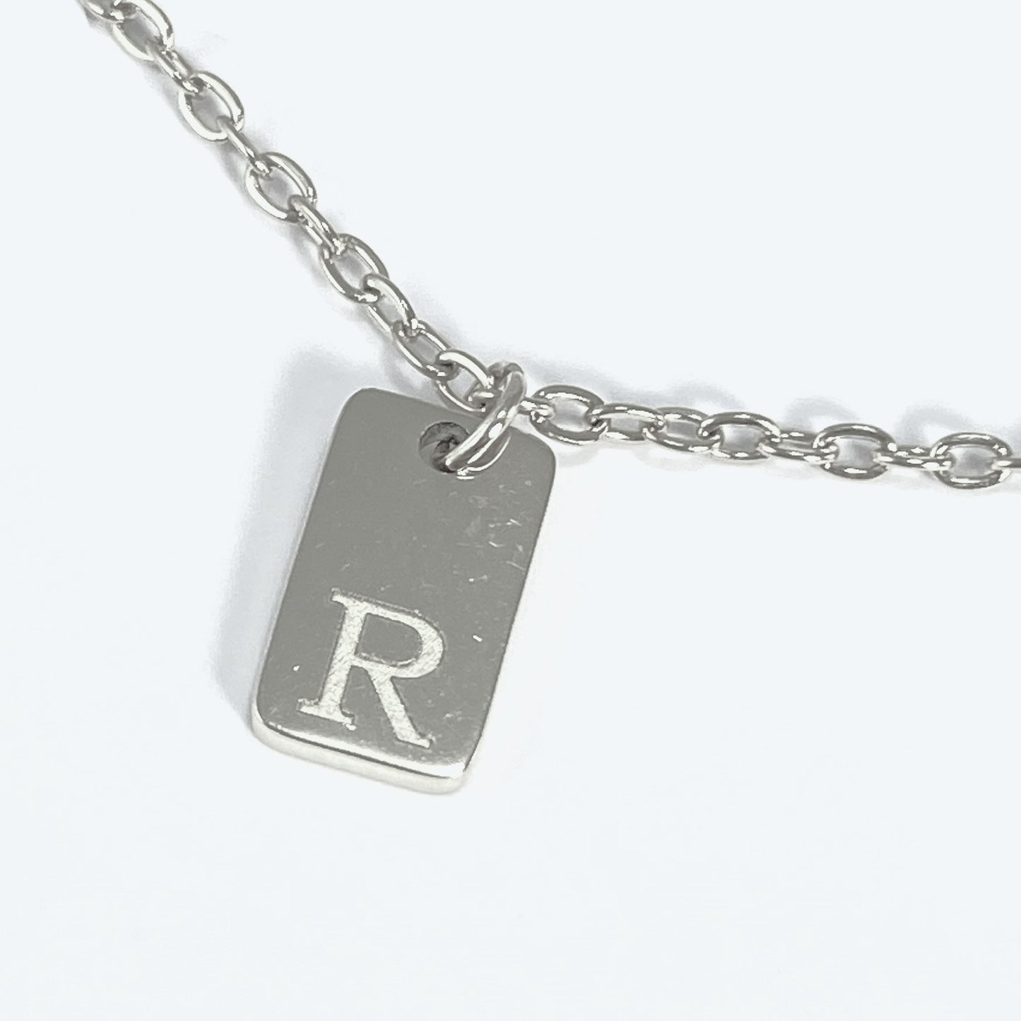 Tiny Rectangular Initial Cable Chain Necklace